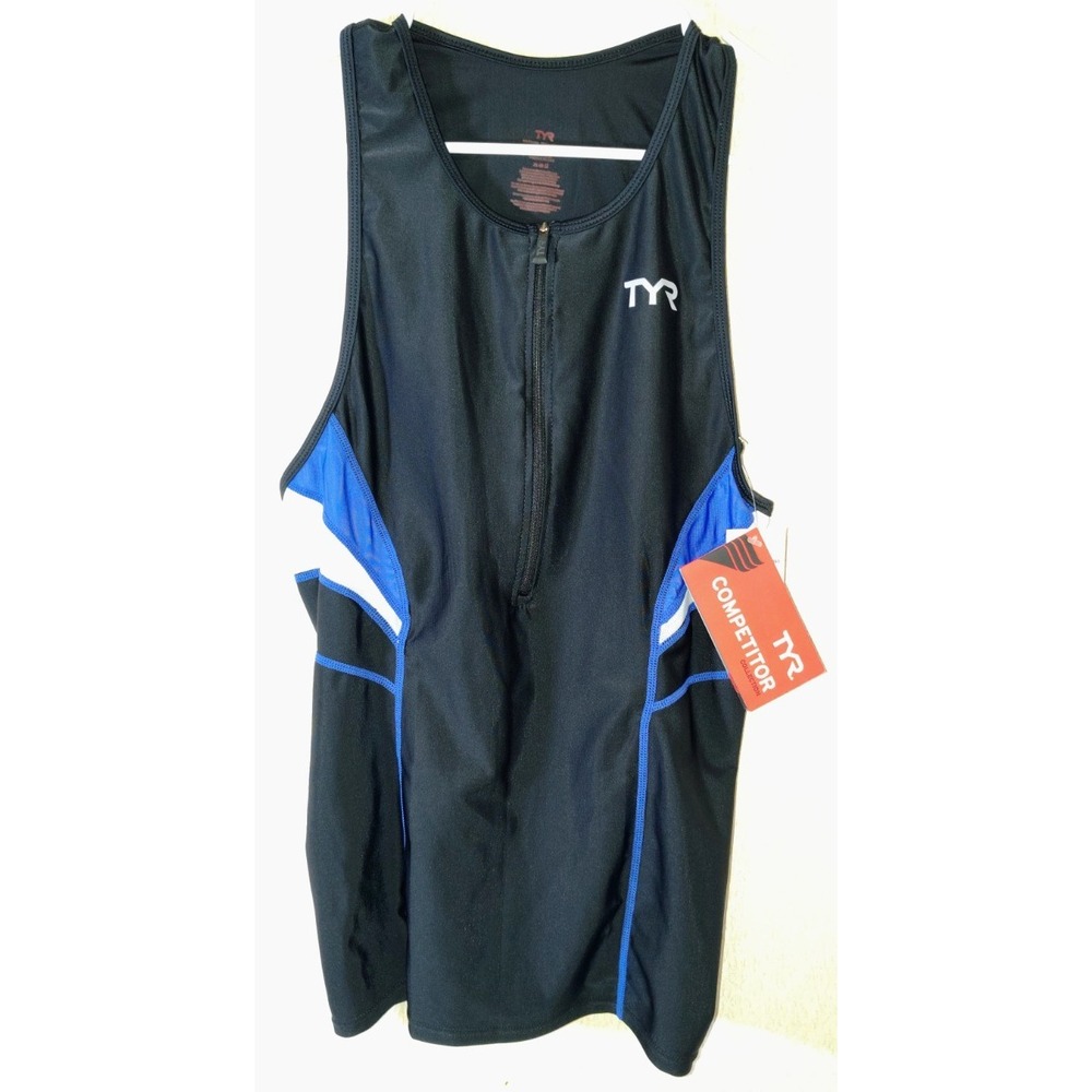 NEW TYR Competitor Triathlon Cycling Men's 1/2 Zip Black Singlet Tank Top XL